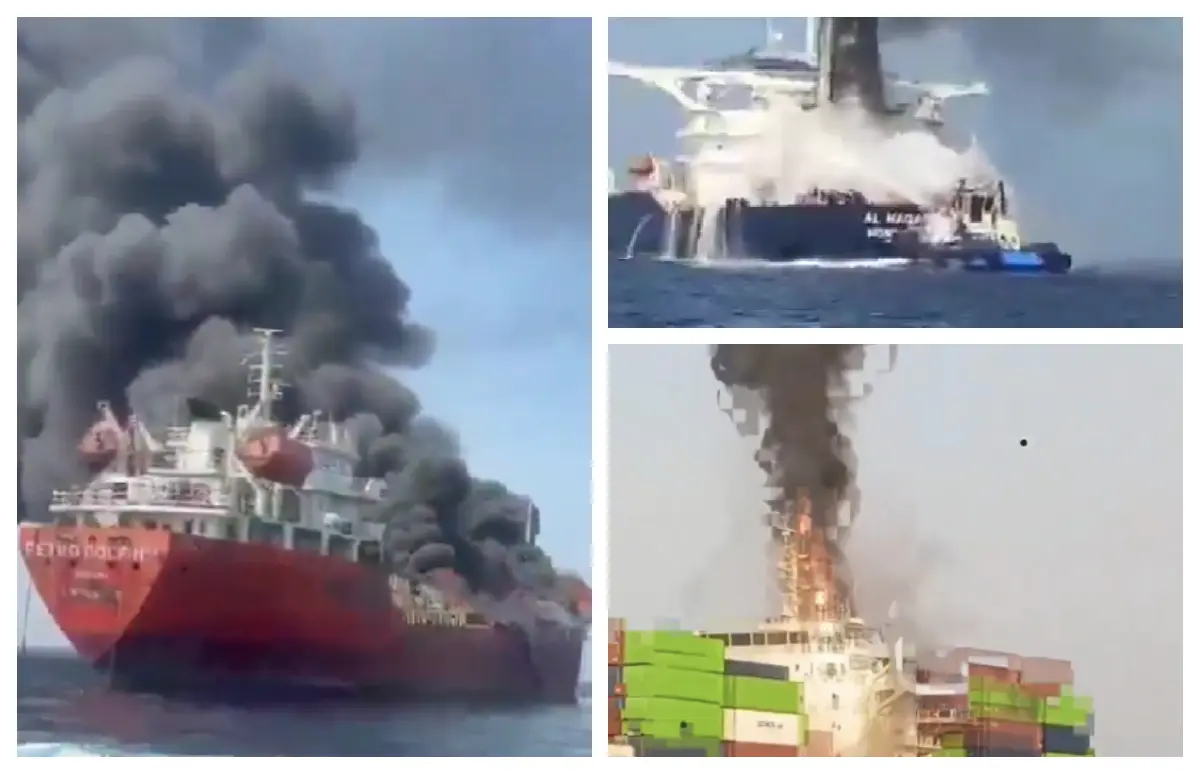 Treispetroliere în flăcări în Strâmtoarea Ormuz; Iranul amenință cu mai multe explozii